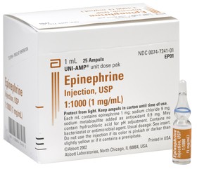 Epinephrine - 1mg/mL, 1mL single-dose ampule