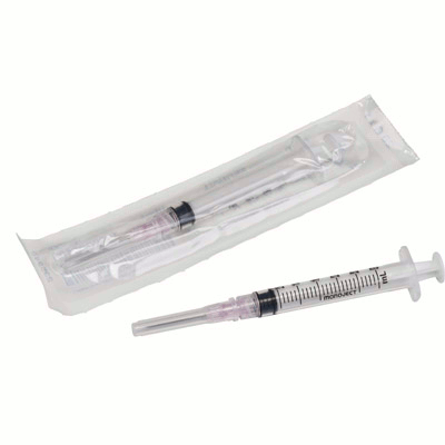 Syringe with hypodermic needle - Monoject™ 3 mL 22 gauge with 1-1/2 Inch detachable non-safety needle