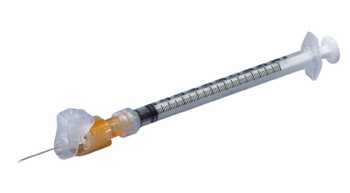 Syringe with Hypodermic Needle - Monoject™ Magellan™, 1 mL 25 Gauge 5/8 Inch Attached Sliding Safety Needle